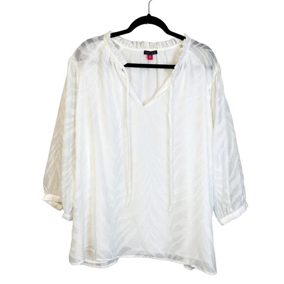 Vince Camuto White Zebra Print Ruffle Tie V-Neck Puff Sleeve Blouse Tops Size 3X - Picture 1 of 6